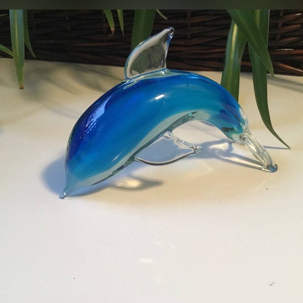 Hand blown Blue Glass Dolphin Figurine